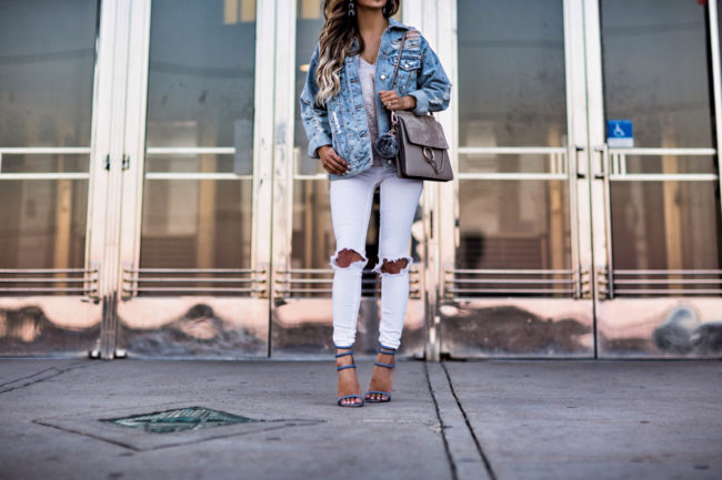 fashion blogger mia mia mine wearing white free people denim and a chloe faye bag