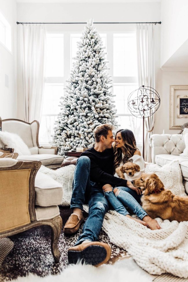 fashion blogger mia mia mine with husband Phil and golden retrievers