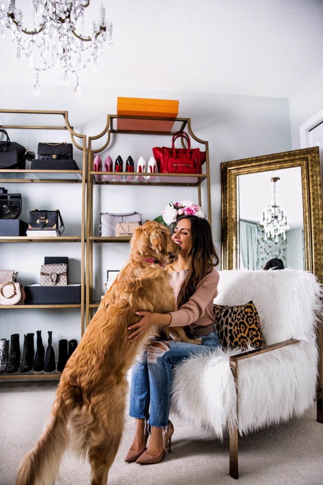 fashion blogger mia mia mine with golden retriever