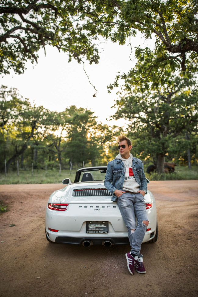 mia mia mine's husband phil thompson in austin with porsche 911