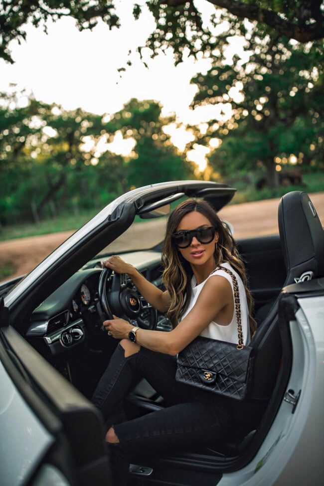 fashion blogger mia mia mine in a porsche 911 from hi tech motorcars