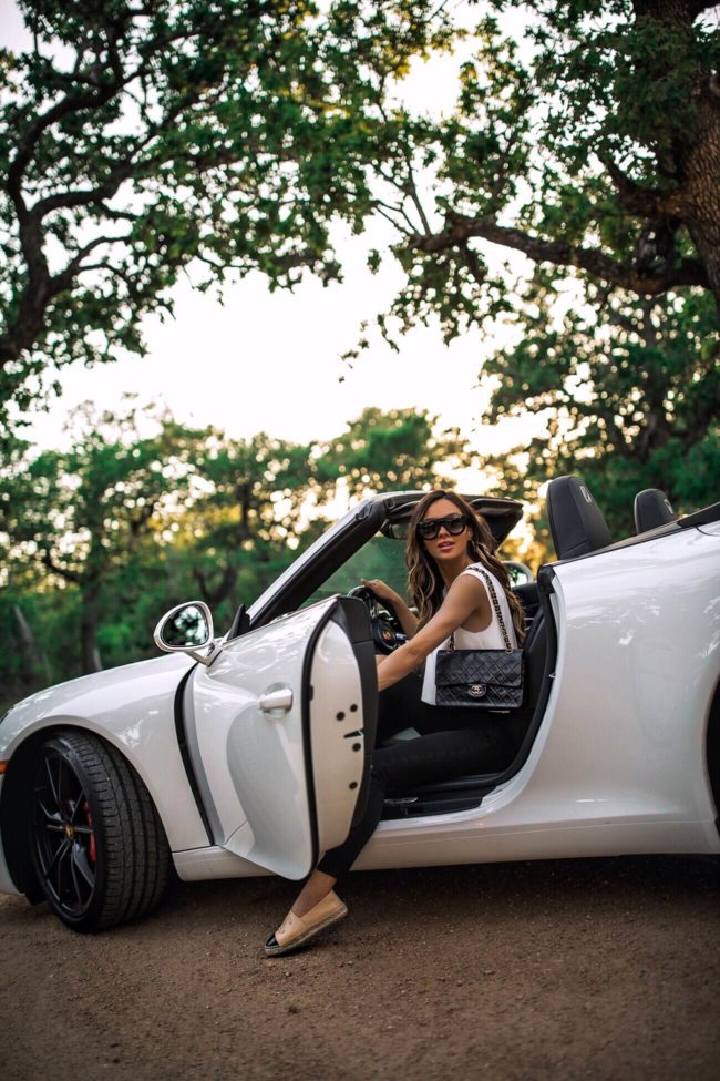 fashion blogger mia mia mine in a porsche 911 from hi tech motorcars