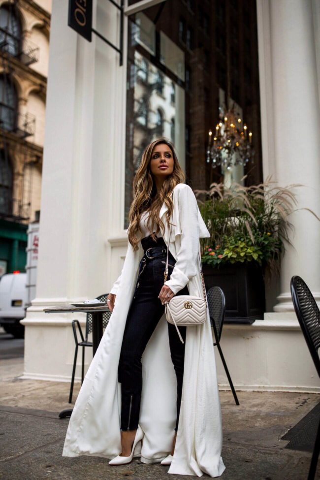 Where to Save vs Splurge on Cult-Favorite Beauty Products | miamiamine.xyz | fashion blogger mia mia mine wearing a white trench coat from revolve and white christian louboutin heels with a white gucci marmont bag