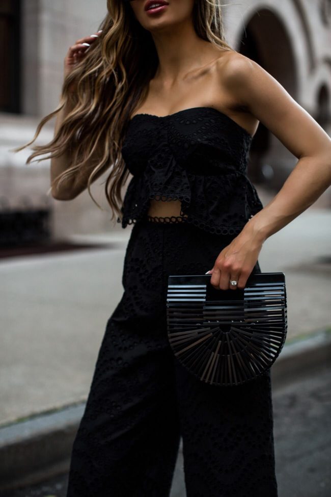 fashion blogger mia mia mine wearing an eyelet jumpsuit by topshop