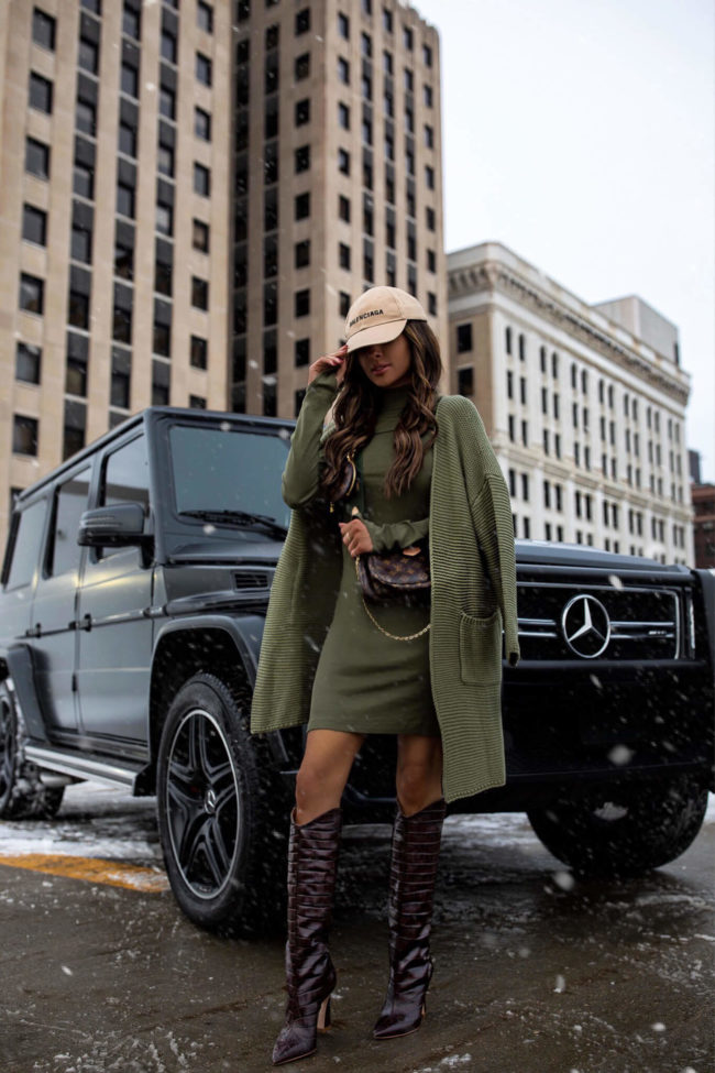 fashion blogger wearing shutz croc boots