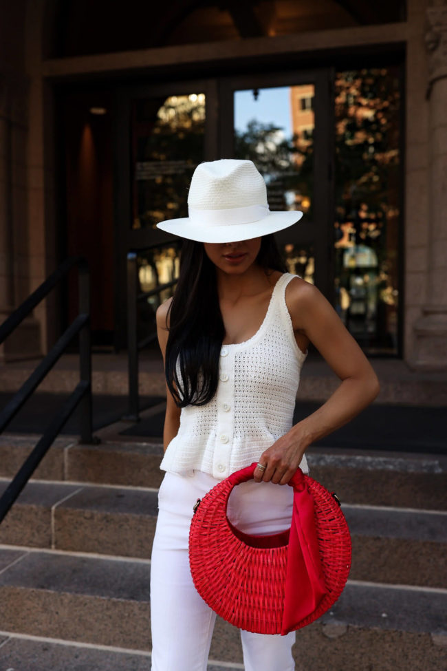 mia mia mine wearing a white crochet top from walmart