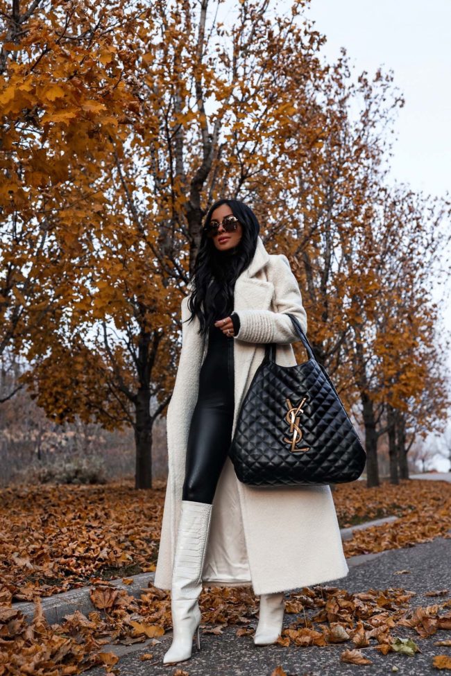 fashion blogger wearing paris texas white croc-effect boots