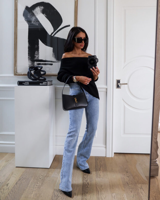 fashion blogger mia mia mine wearing bootcut jeans from the NSALE