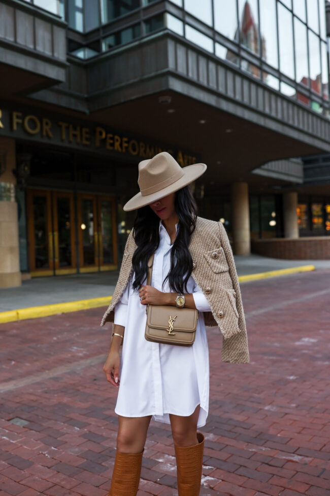 mia mia mine wearing a small saint laurent solferino bag