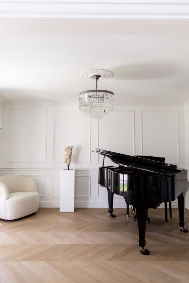 piano room in fashion blogger's home