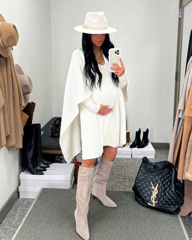 fashion blogger wearing a white poncho from the nordstrom anniversary sale