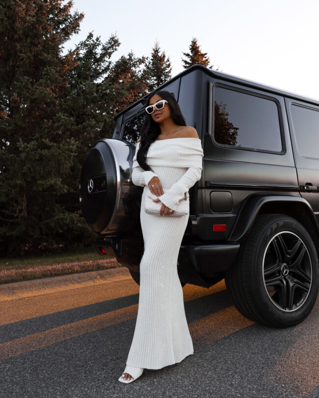 fashion blogger mia mia mine wearing a knit maxi dress from revolve