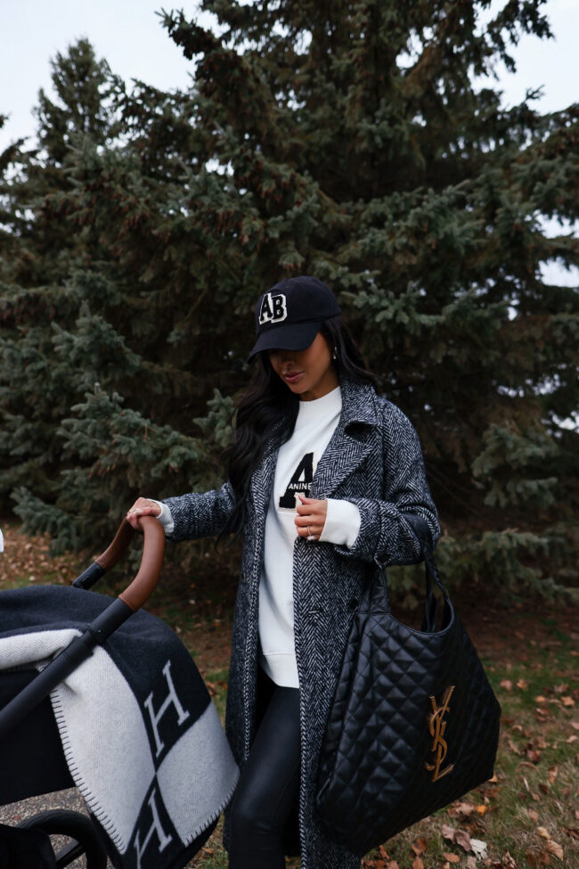 brunette fashion blogger wearing an abercrombie coat