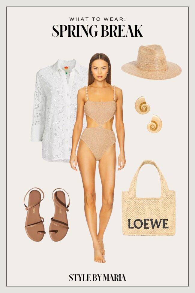 beige shimmer one piece swimsuit